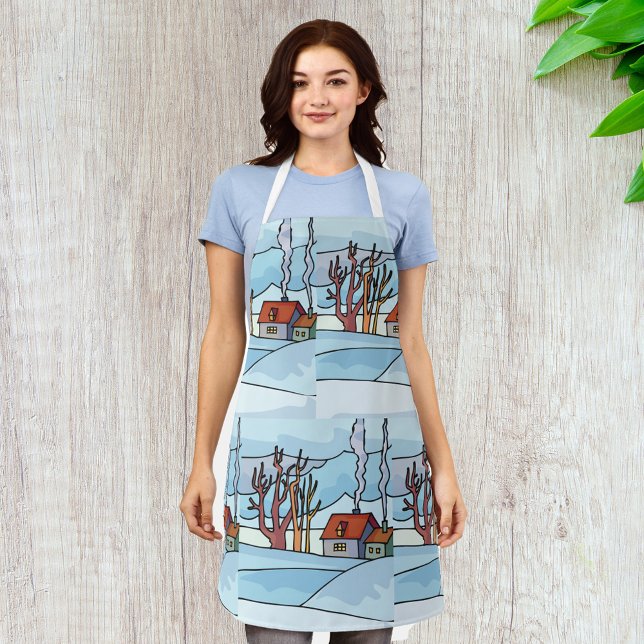 Cosy Winter Cottage Snow Landscape Apron (Creator Uploaded)