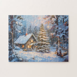 Cosy Winter Cottage with Christmas Tree Jigsaw Puzzle