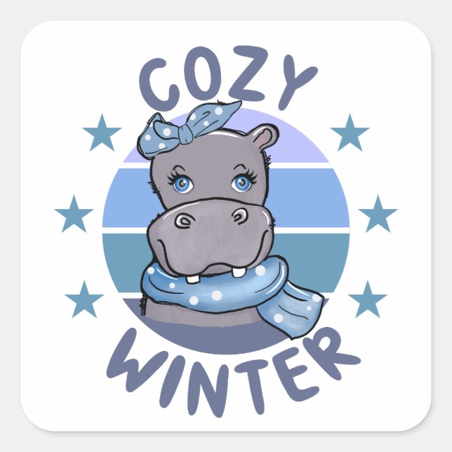 Cosy Winter Cute Animal Square Sticker (Front)