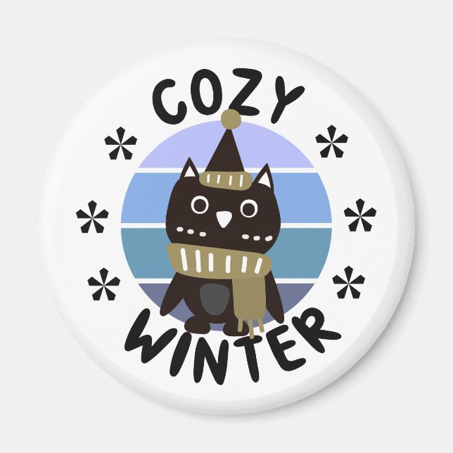 Cosy Winter, Cute Owl Magnet (Front)