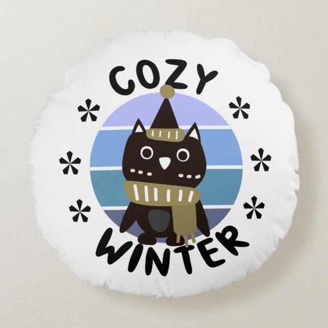 Cosy Winter, Cute Owl Round Cushion (Front)