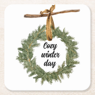 Cosy Winter Day Square Paper Coaster