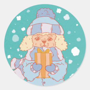 Cosy Winter Dog Classic Round Sticker
