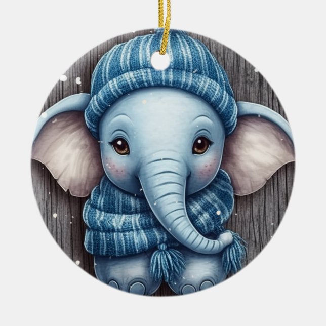 Cosy Winter Elephant Ornament (Front)