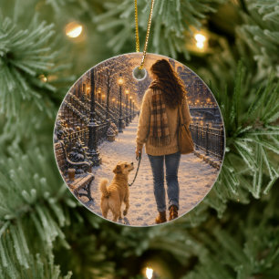 Cosy Winter Evening Walk with My Best Friend Ceramic Tree Decoration