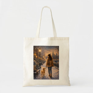 Cosy Winter Evening Walk with My Best Friend Tote Bag