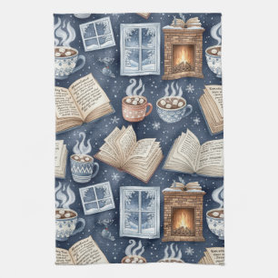 Cosy Winter Evenings – Hot Cocoa, Books, Firelight Tea Towel