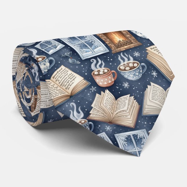 Cosy Winter Evenings – Hot Cocoa, Books, Firelight Tie (Rolled)