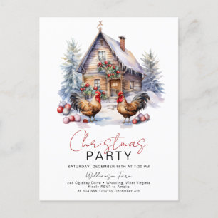Cosy Winter Farm Country Chicken Christmas Party  Postcard