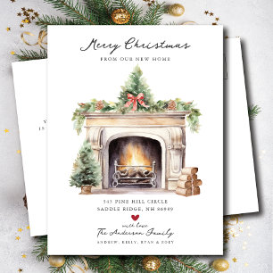 Cosy Winter Fireplace Moving  Announcement Postcard