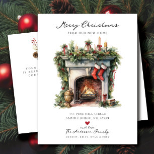 Cosy Winter Fireplace Moving  Announcement Postcard