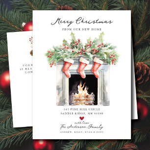 Cosy Winter Fireplace Moving  Announcement Postcard