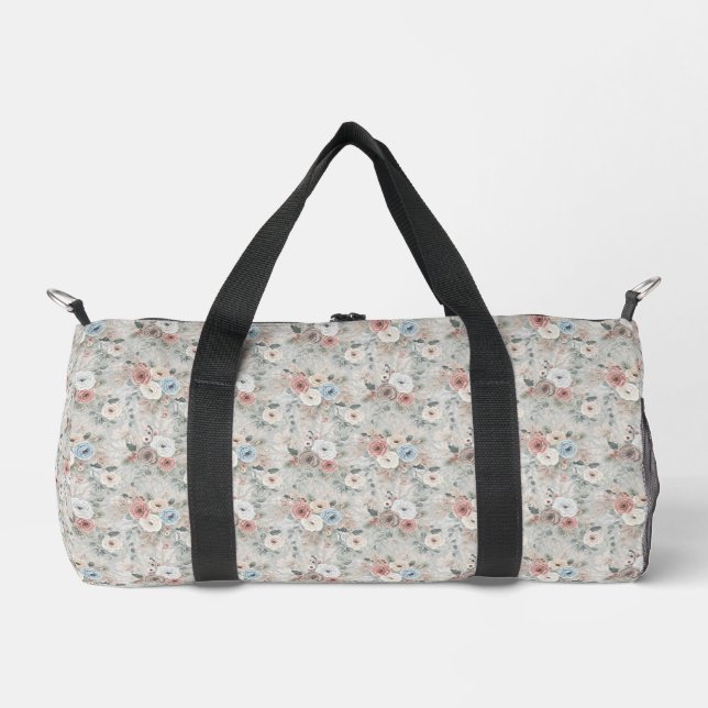 Cosy Winter Floral Pattern Duffle Bag (Front)