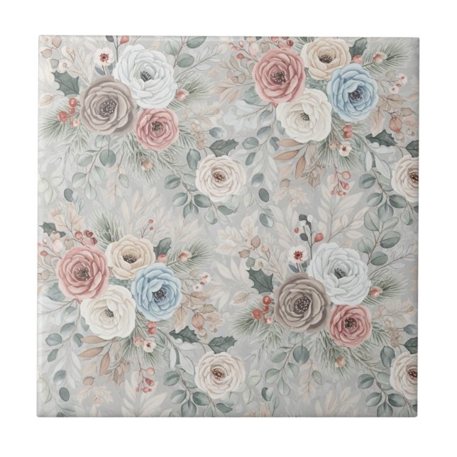 Cosy Winter Floral Pattern Tile (Front)
