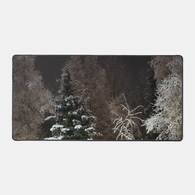 Cosy Winter Forest Night Scene Desk Mat (Front)