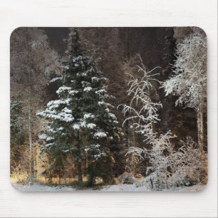 Cosy Winter Forest Night Scene Mouse Mat