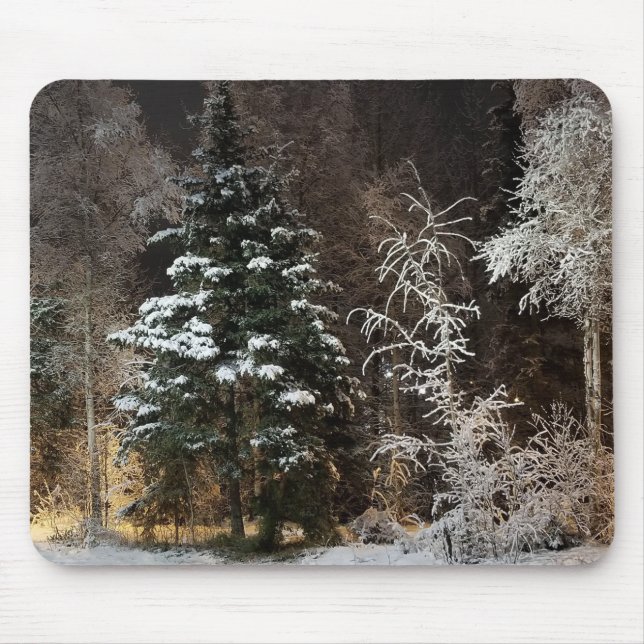 Cosy Winter Forest Night Scene Mouse Mat (Front)