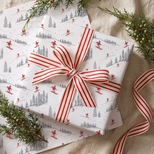 Cosy Winter Forest Skiers Nordic Alpine Christmas Wrapping Paper