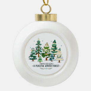 Cosy Winter Forest Trees Ceramic Ball Christmas Ornament