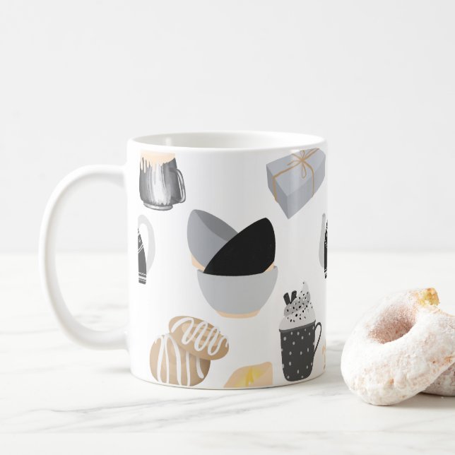 Cosy Winter Home Pattern Coffee Mug (With Donut)