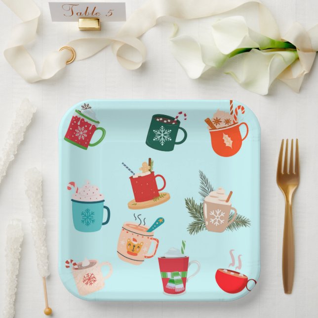 Cosy winter hot chocolate festive cocoa  paper plate (Wedding)