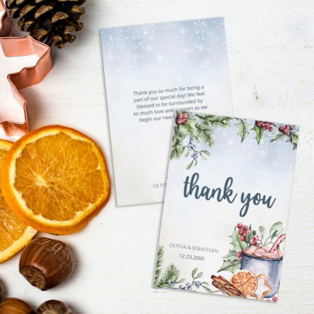 Cosy Winter Hot Cocoa Snowly Wedding Thank You Card (Creator Uploaded)