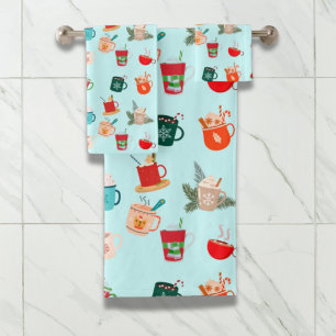 Cosy winter latte hot chocolate festive cocoa bath towel set