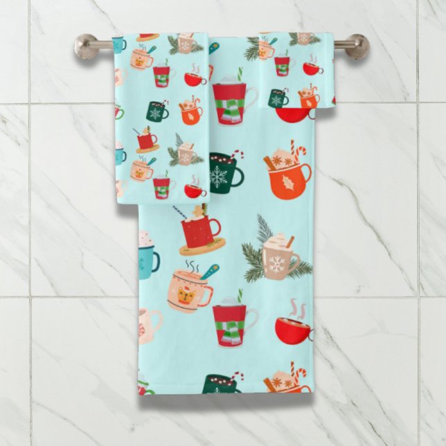 Cosy winter latte hot chocolate festive cocoa  bath towel set (Cozy winter latte hot chocolate festive cocoa bath towel set)
