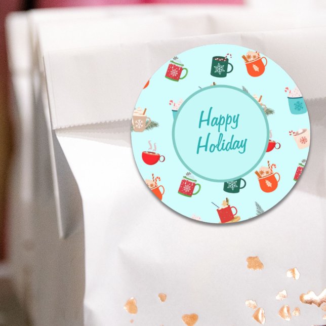 Cosy winter latte hot chocolate festive holiday classic round sticker (Cozy winter latte hot chocolate festive holiday classic round sticker)