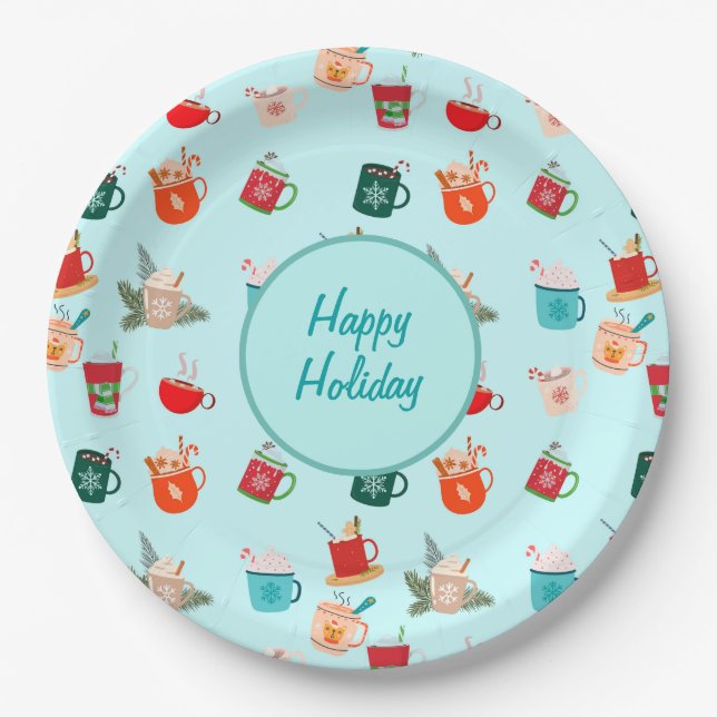 Cosy winter latte hot chocolate festive holiday  paper plate (Front)