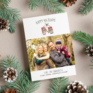 Cosy Winter Mittens Happy Holidays Family Photo Holiday Card