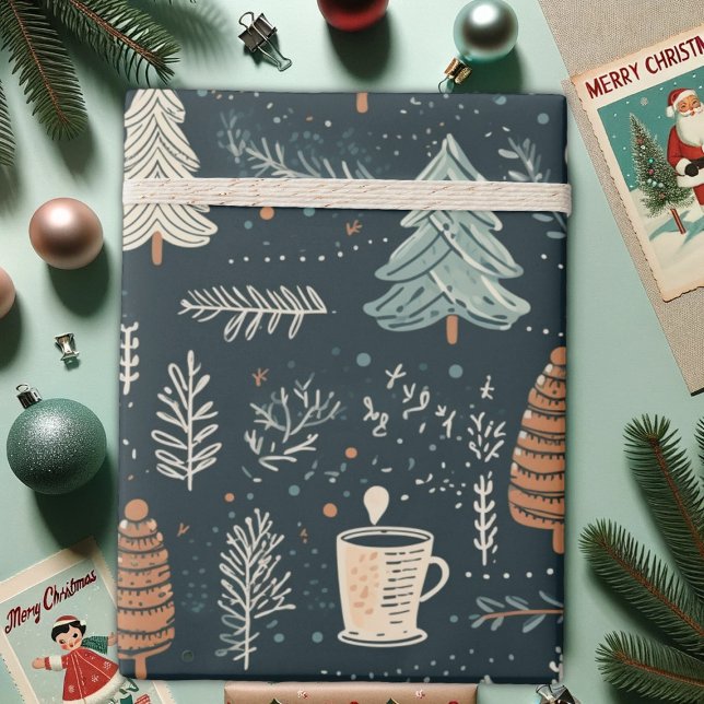 Cosy Winter Moments, Coffee Mugs and Pine Trees, Wrapping Paper (Creator Uploaded)
