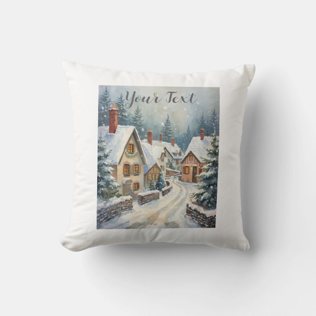 Cosy Winter Mountain Scene Throw Pillow - 16" x 16 (Front)