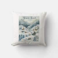 Cosy Winter Mountain Scene Throw Pillow - 16" x 16