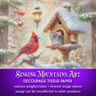 Cosy Winter Mouse Cardinal Winter Forest Decoupage Tissue Paper