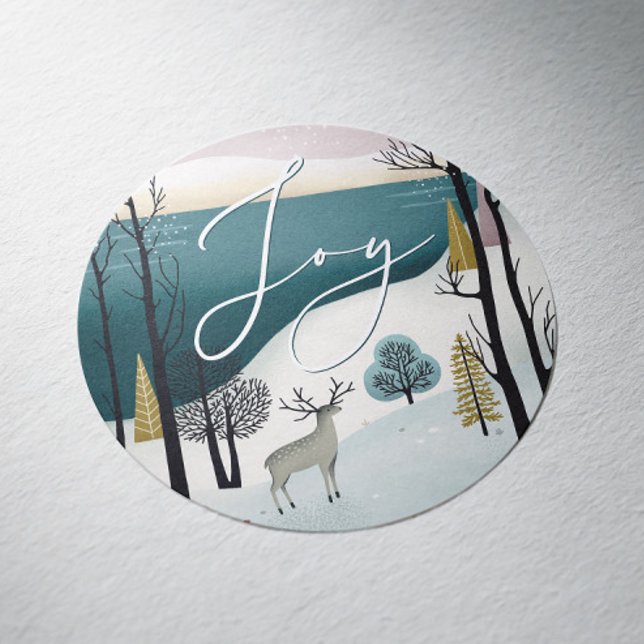 Cosy Winter Nature Holiday | Joy Script Christmas Classic Round Sticker (Creator Uploaded)