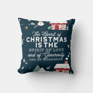 Cosy Winter Night Village and Snowmen Cushion