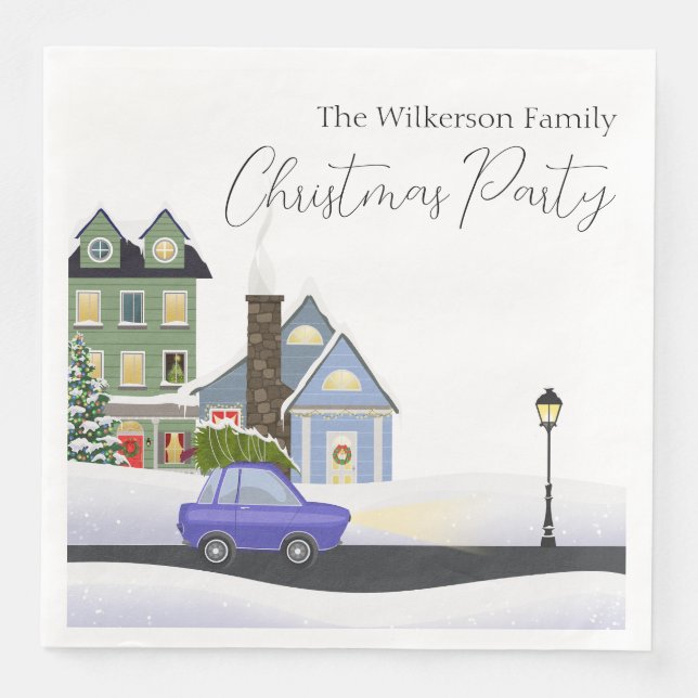 Cosy Winter Night Village Christmas Party Napkin (Front)