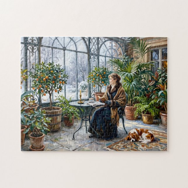 Cosy Winter Orangery with Cavalier Spaniel Jigsaw Puzzle (Horizontal)