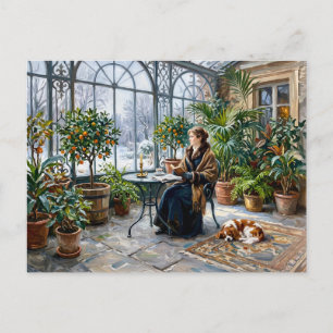 Cosy Winter Orangery with Cavalier Spaniel Postcard