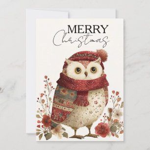 Cosy Winter Owl in Red Scarf Holiday Card
