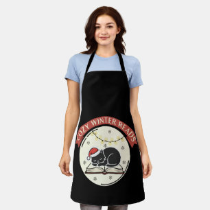 Cosy Winter Reads Cute Christmas Cat Book Lover  Apron