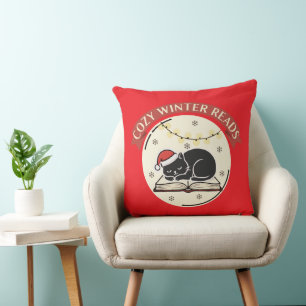 Cosy Winter Reads Cute Christmas Cat Book Lover Cushion