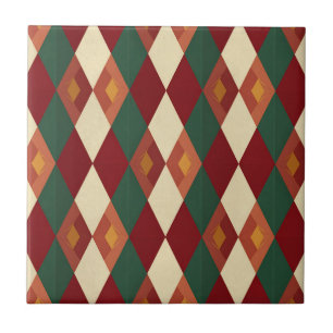 Cosy Winter Red and Sage Argyle Tile