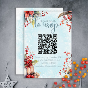 Cosy Winter Rowan berry bouquet QR code Wedding RSVP Card