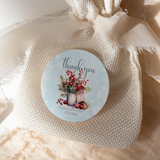 Cosy Winter Rowan berry bouquet Wedding Classic Round Sticker (Creator Uploaded)