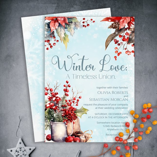 Cosy Winter Rowan berry bouquet Wedding Invitation (Creator Uploaded)