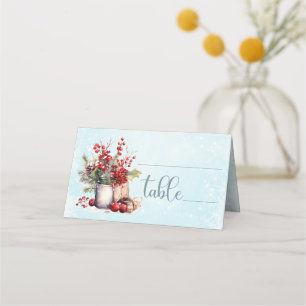 Cosy Winter Rowan berry bouquet Wedding Place Card