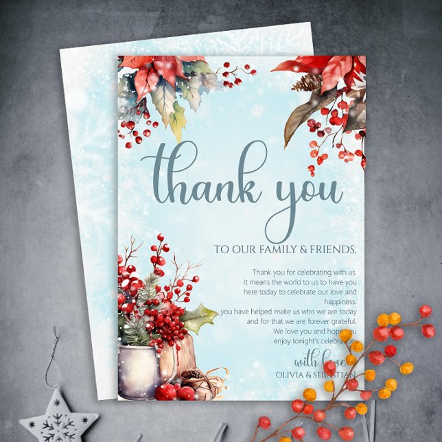 Cosy Winter Rowan berry bouquet Wedding Thank You Card (Creator Uploaded)