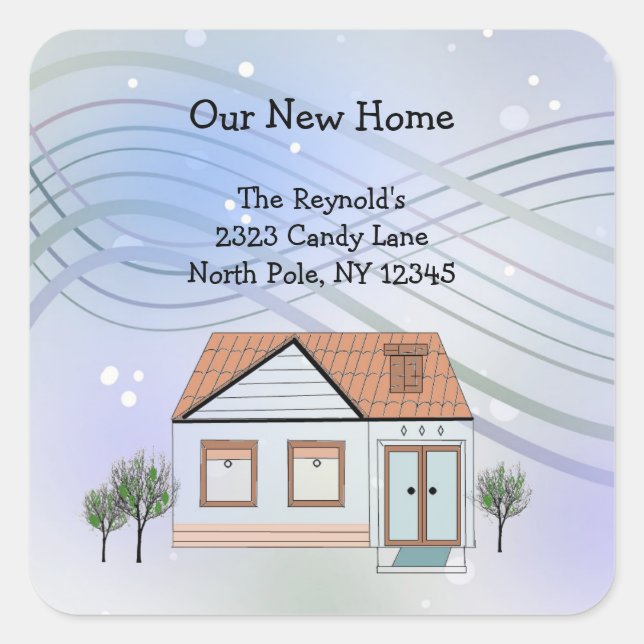Cosy Winter Scene House New Address Square Sticker (Front)